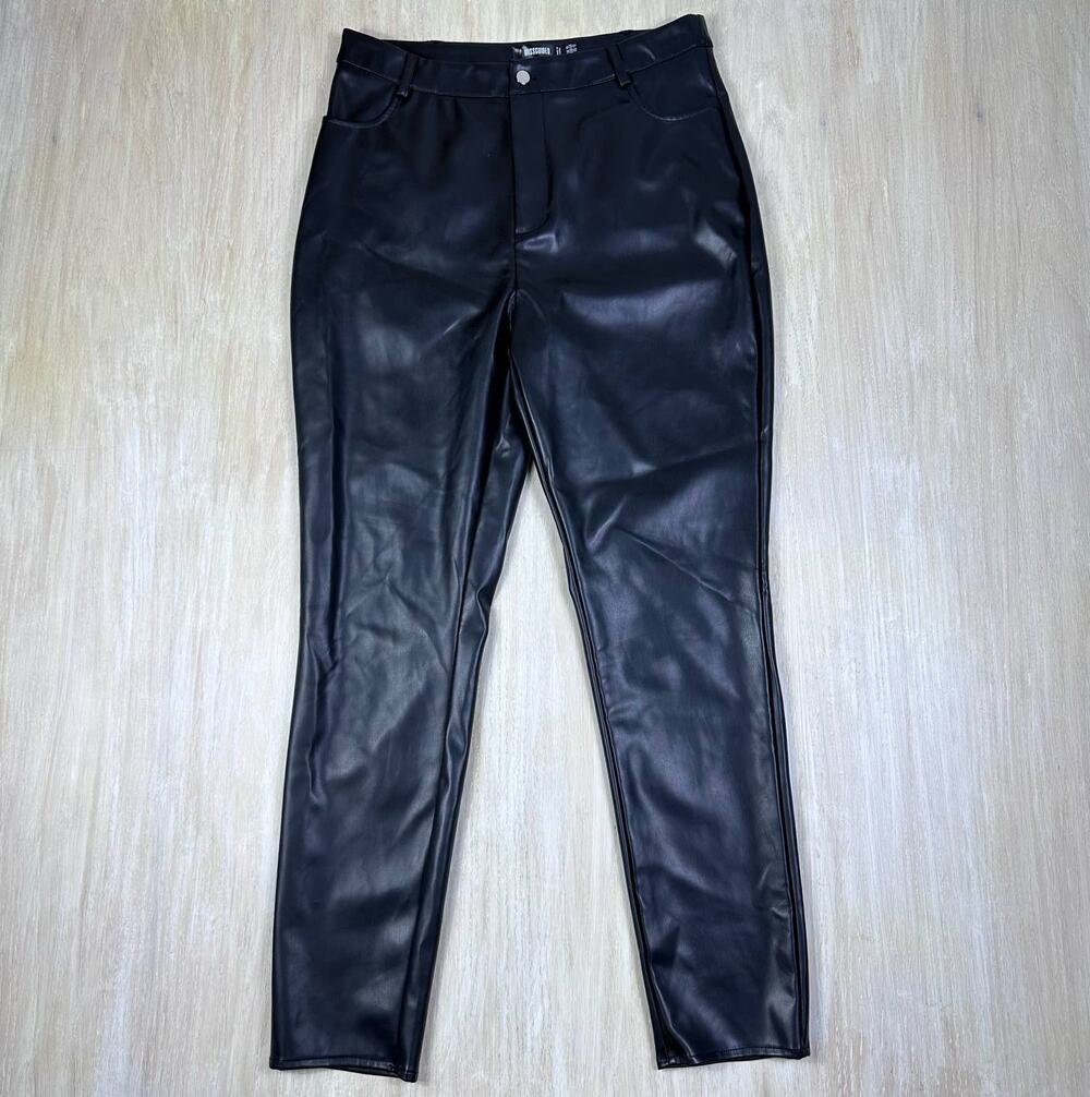 NWT Missguided Black Faux Leather Slim Leg High Rise Grunge Trousers Pants 12